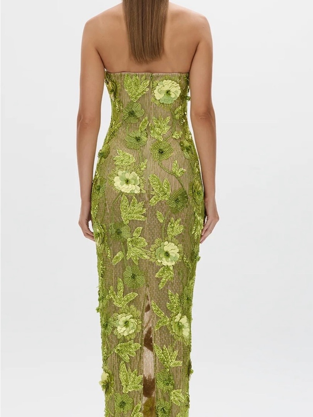 Rachel Gilbert Lime Green Strapless Sequin Floral Gown - Picture 3 of 11